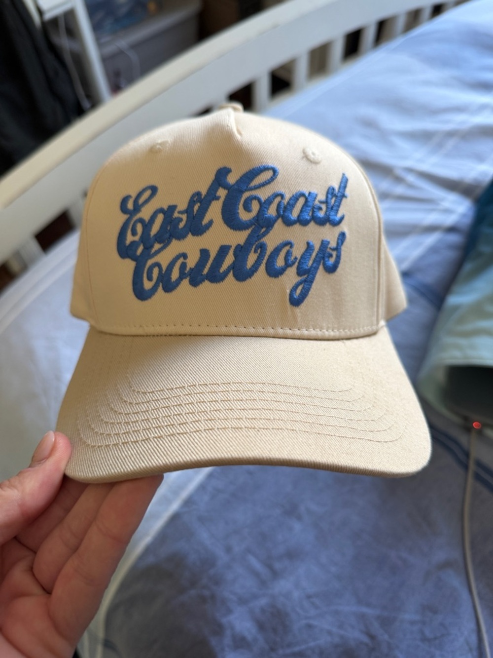 East Coast Cowboys Embroidered Baseball Cap - Beige & Blue